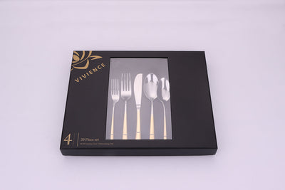 Colorblock 20 Pc Flatware Set With Graduated Gold Handles, Service For 4