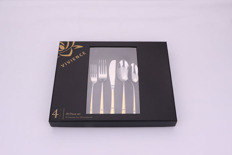 Colorblock 20 Pc Flatware Set With Graduated Gold Handles, Service For 4