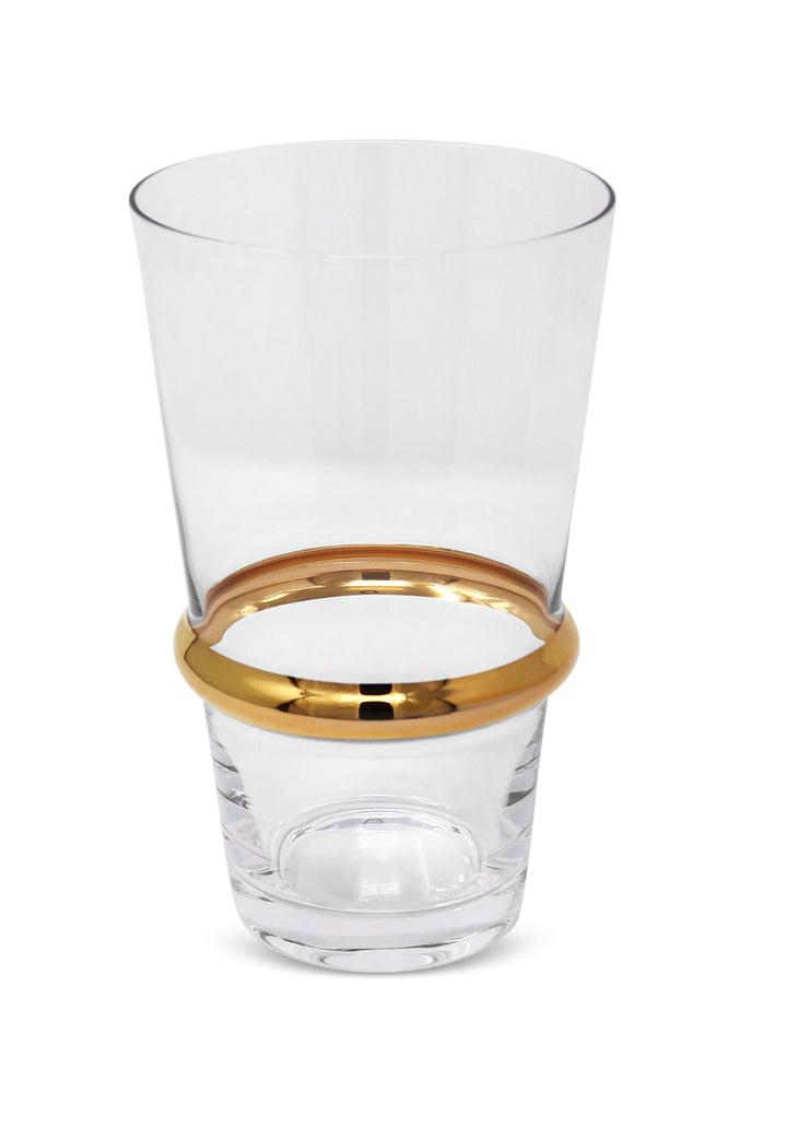 Set Of 6 Glasses With Linear Design And Gold Stripe