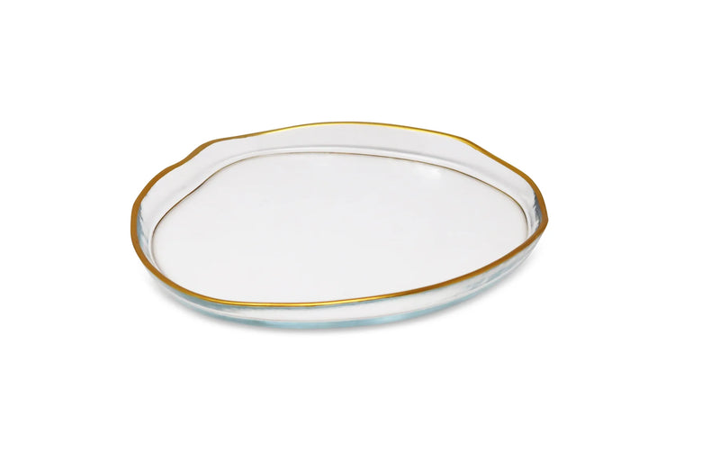 Set Of 4 Organic  ClesrShaped Plates With Gold Wall