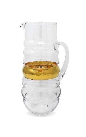 Glass Pitcher With Linear Design And Gold Stripe