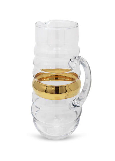 Glass Pitcher With Linear Design And Gold Stripe