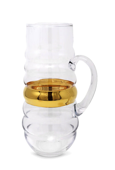 Glass Pitcher With Linear Design And Gold Stripe