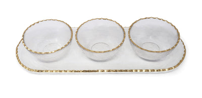 3 Bowl Serving Dish On Tray With Gold Rim