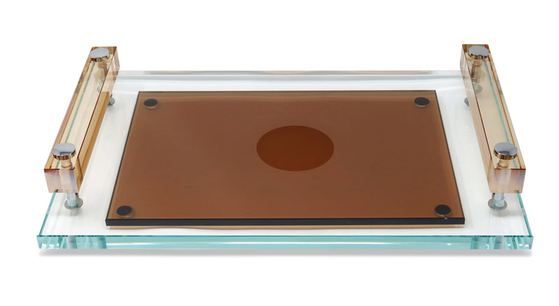 Glass Serving Tray with Amber Handles