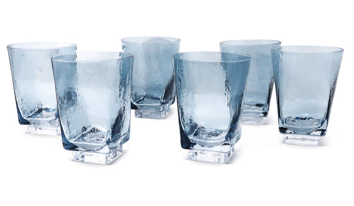 Set Of 6 Hammered Blue Glasses