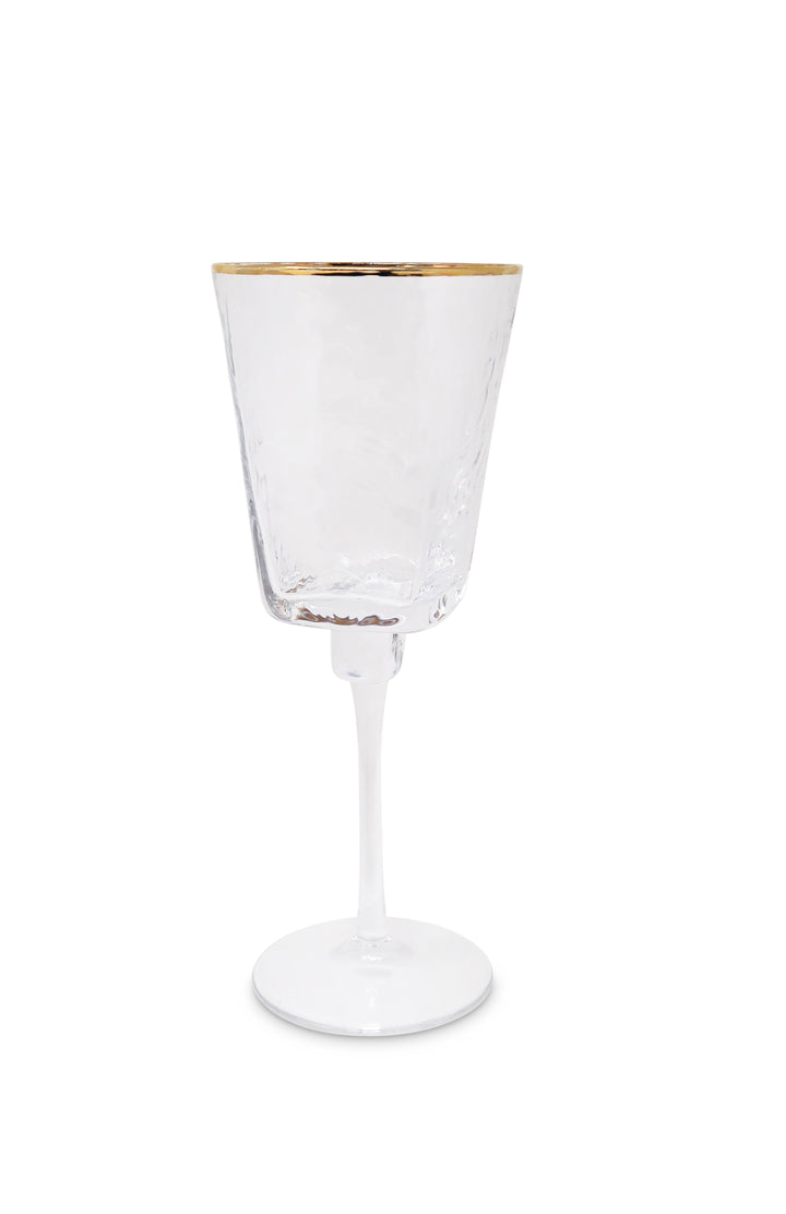 Set Of 6 Square Shaped Hammered Glasses With Gold Rim