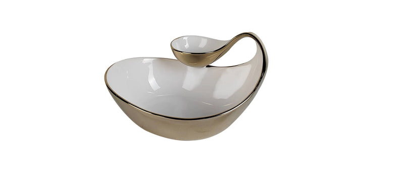 White Porcelain Chip and Dip Bowl Gold Edged, 10"