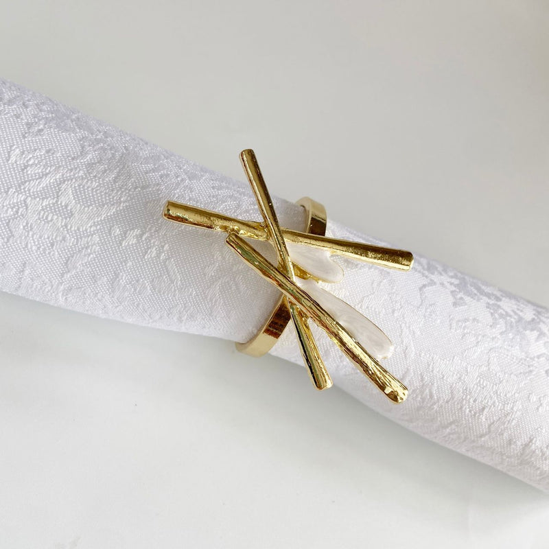 Gold and White Twigs Napkin Ring