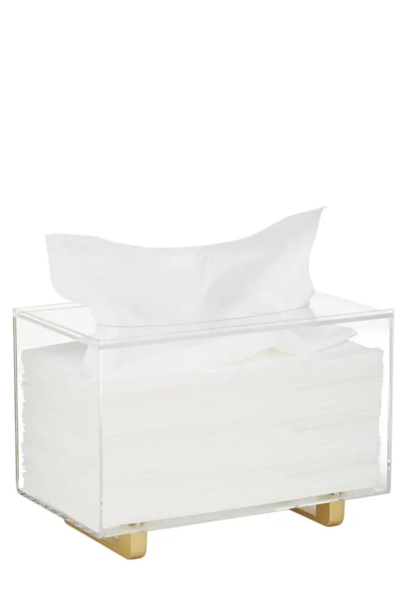 Acrylic Tissue Box Holder on Gold Legs