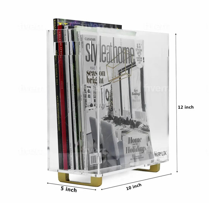 Slim Acrylic Magazine Holder with Gold Legs