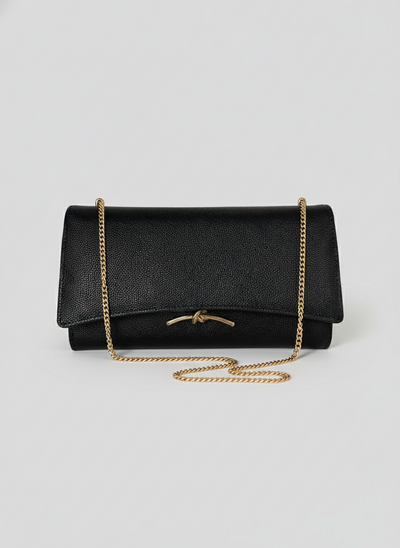 Black Caviar Leather with Gold Knot Closure