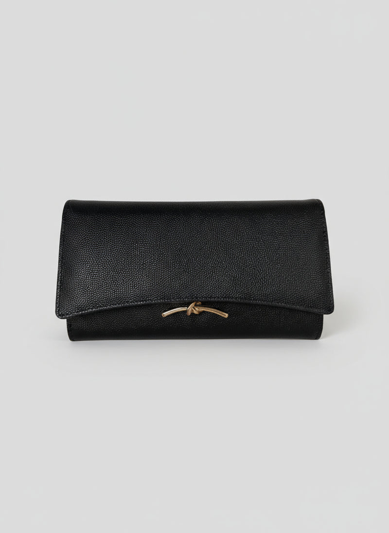 Black Caviar Leather with Gold Knot Closure