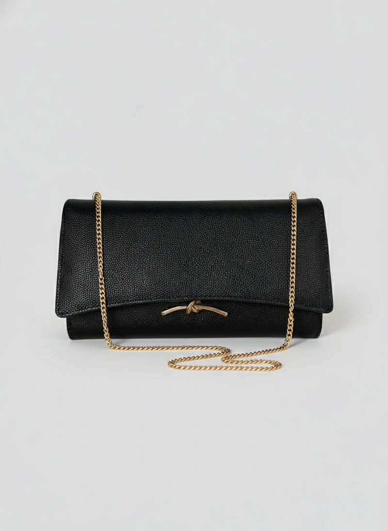 Black Caviar Leather with Gold Knot Closure