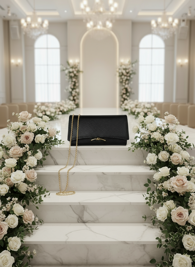 Black Caviar Leather with Gold Knot Closure