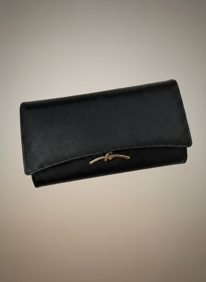Black Caviar Leather with Gold Knot Closure