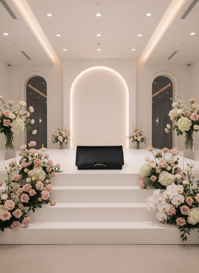 Black Caviar Leather with Gold Knot Closure