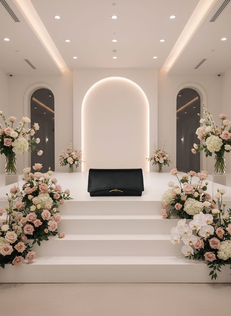 Black Caviar Leather with Gold Knot Closure