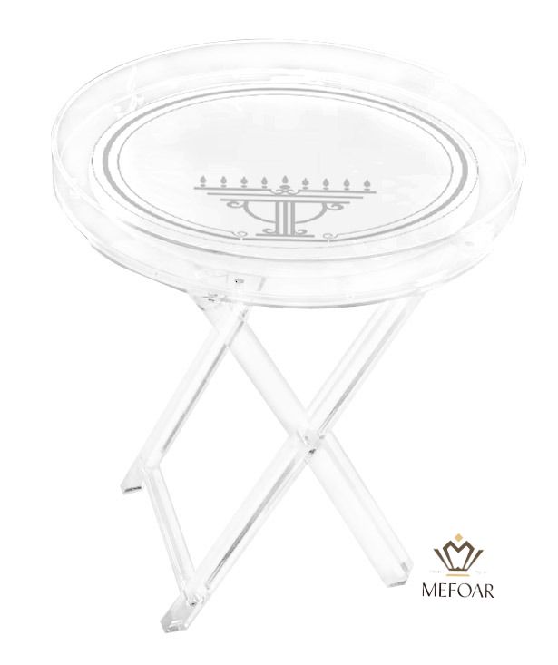 Acrylic Chanukah Round Folding Table with Removable Tray-SILVER Insert