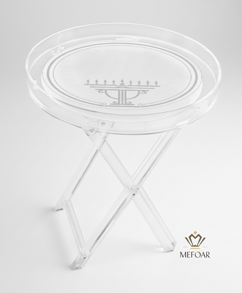 Acrylic Chanukah Round Folding Table with Removable Tray-SILVER Insert