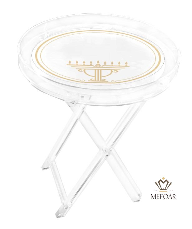 Acrylic Chanukah Round Folding Table with Removable Tray-Gold Insert