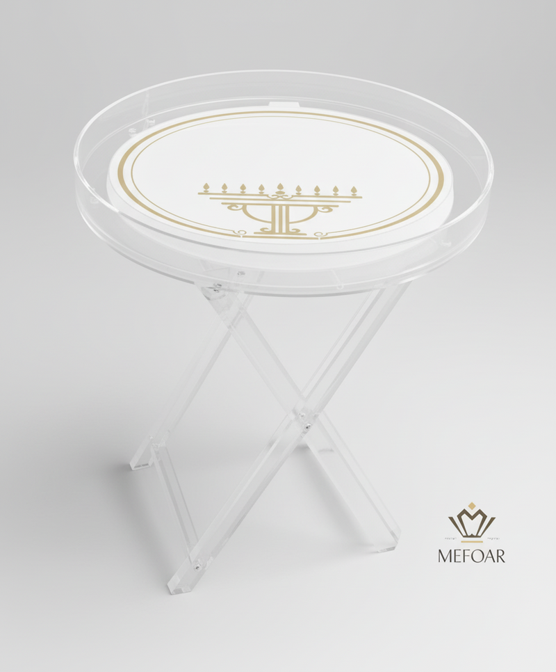 Acrylic Chanukah Round Folding Table with Removable Tray-Gold Insert