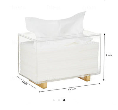 Acrylic Tissue Box Holder on Gold Legs