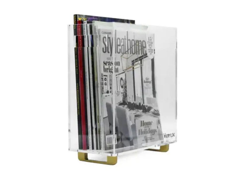 Slim Acrylic Magazine Holder with Gold Legs