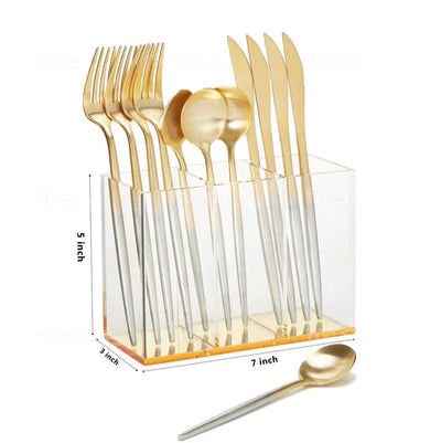 3 Section Acrylic Flatware Caddy - Gold