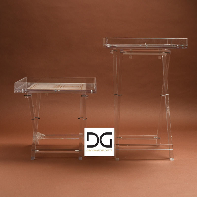 Acrylic folding table with removable tray-gold