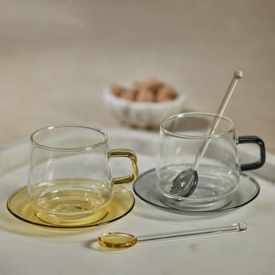 Baglioni Glass Tea and Coffee Cups with Saucers (Set of 2)