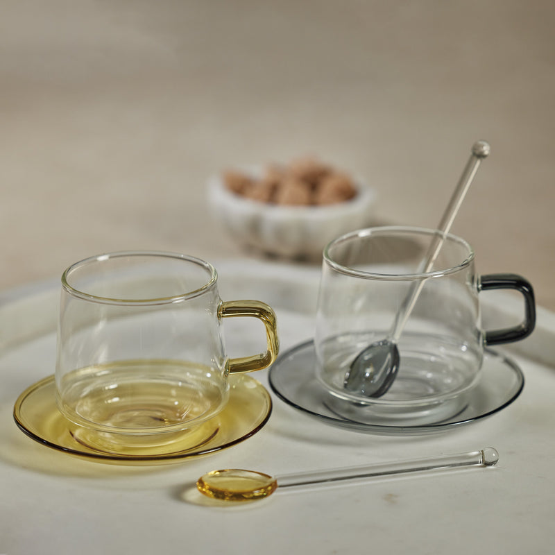 Baglioni Glass Tea and Coffee Cups with Saucers (Set of 2)