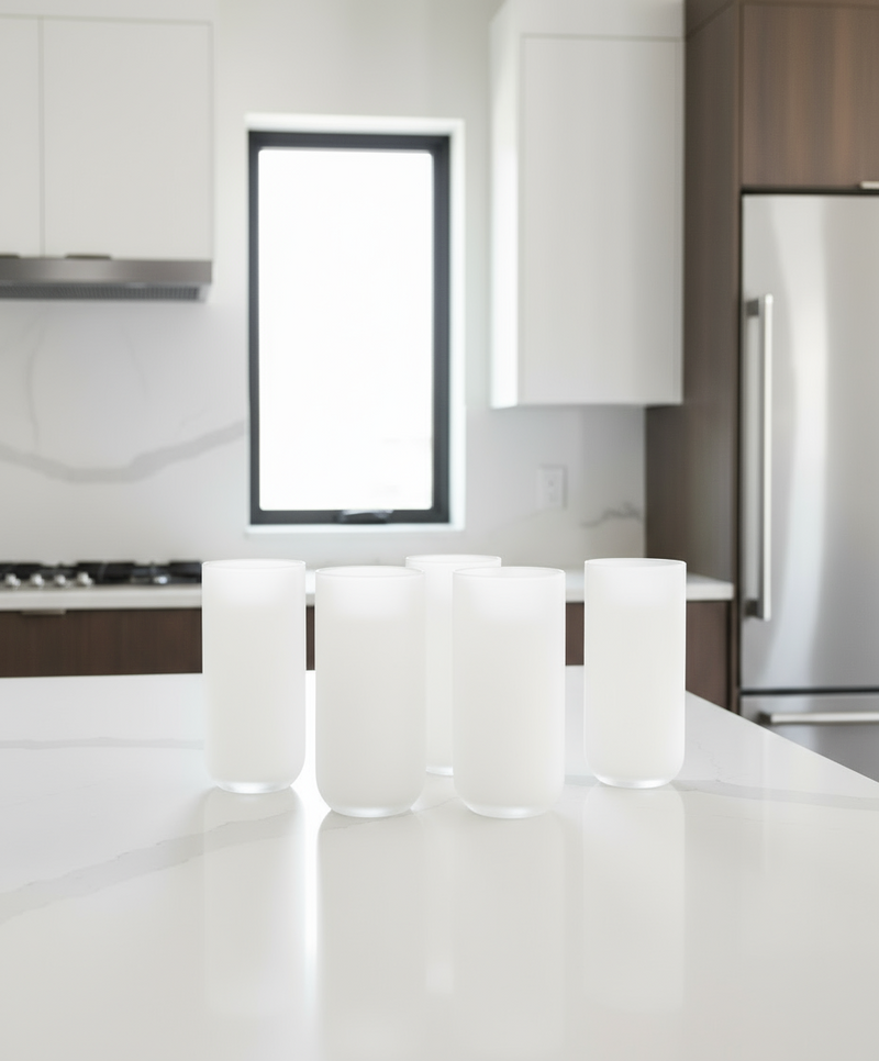 Set of 6 White Water Tumblers, Fills 14 oz