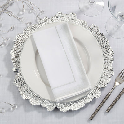 Saro Lifestyle  20 x 20 in. Silver Elegant Embroidery Detail Napkin, White