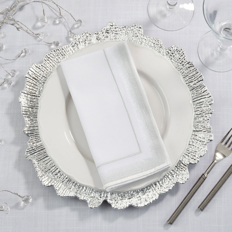 Saro Lifestyle  20 x 20 in. Silver Elegant Embroidery Detail Napkin, White