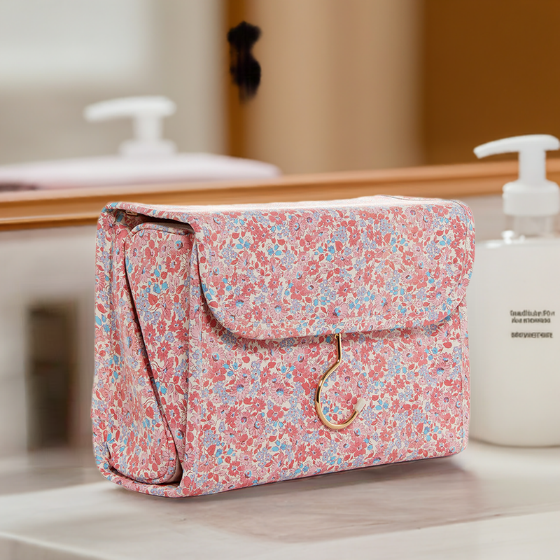 Hanging Toiletry Case - Hang It Up - Marseille with Pink Pinstripe Liner