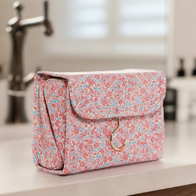 Hanging Toiletry Case - Hang It Up - Marseille with Pink Pinstripe Liner