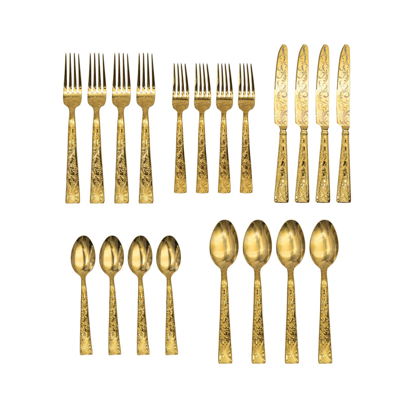 Parisian Garden Gold 18/10 Stainless Steel 20 Piece Flatware Set, Service for 4
