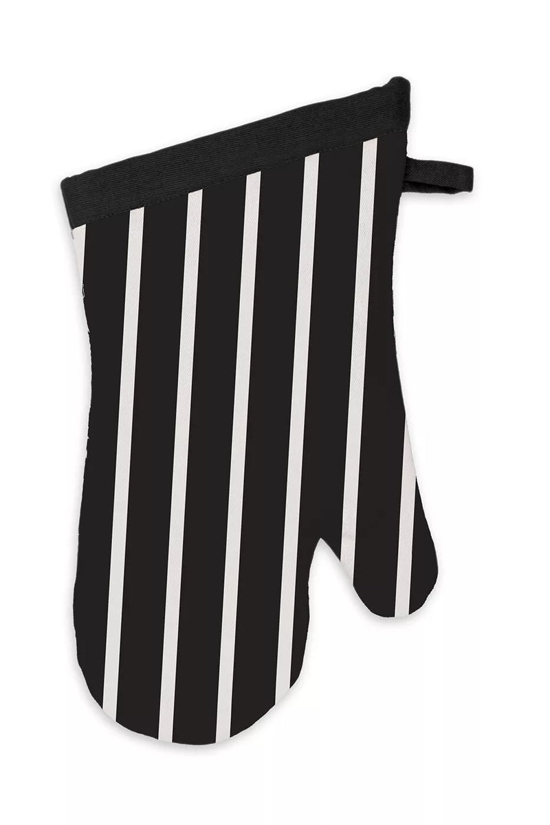 MU Kitchen 100% Cotton Terry-Lined Pinstripe Oven Mitt, 13-Inch, Onyx