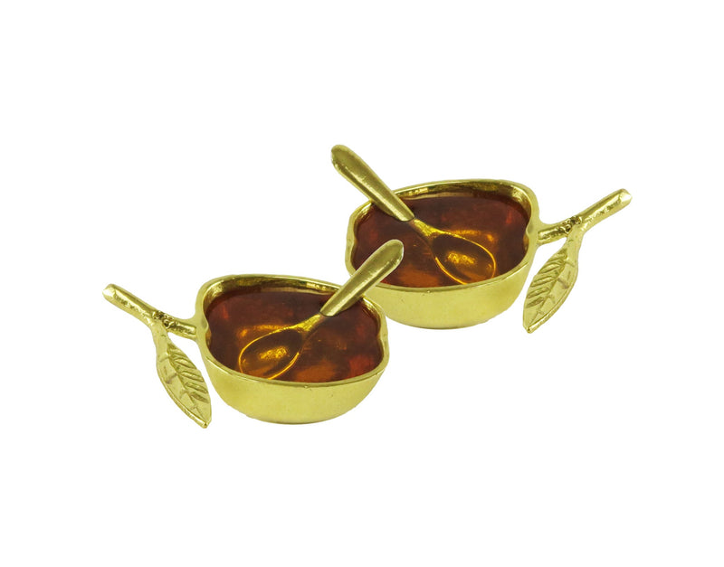 Gold Salt/Honey Dish with Spoon- 3"L x 2"W x 2"H