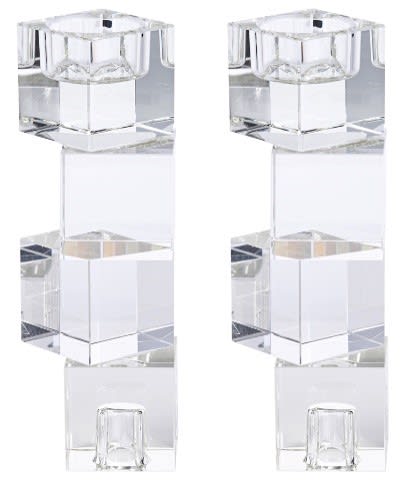 Set of 2 Clear Crystal Candlesticks and Tealight Holders (reversable) 7.5"H