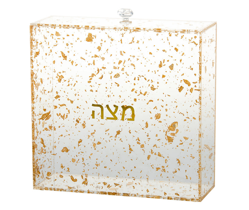 Acrylic Square Matzah Holder Box with Gold/Silver Flakes Design