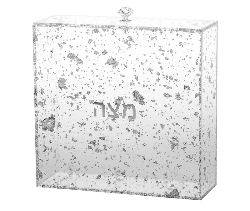 Acrylic Square Matzah Holder Box with Gold/Silver Flakes Design