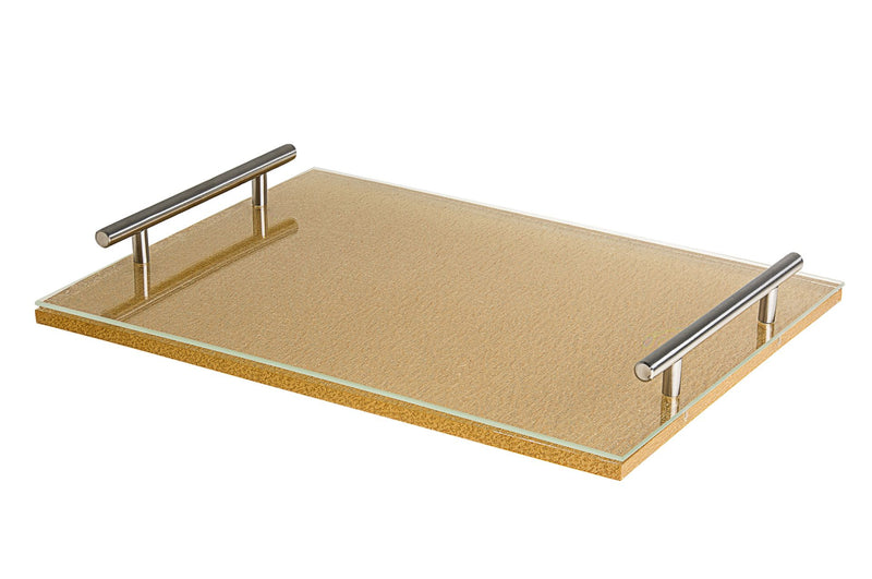 Lucite Challah Board Tray with Handles, Gold/Silver