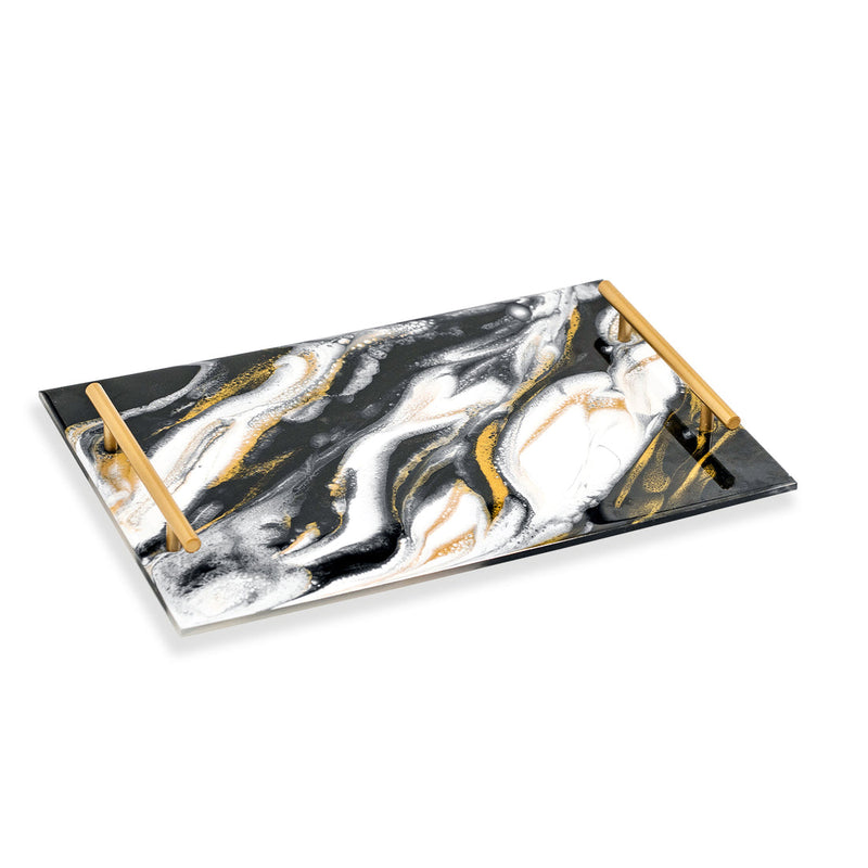 Marbled Lucite Tray with Gold Handles