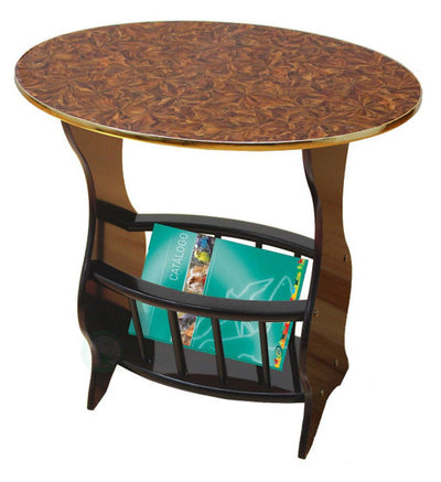 Oval Side Table with Magazine Holder-Espresso Brown Finish