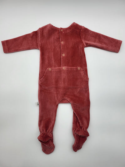 Ribbed Velour Footie with 3 Wooden Buttons