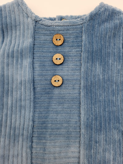 Ribbed Velour Footie with 3 Wooden Buttons