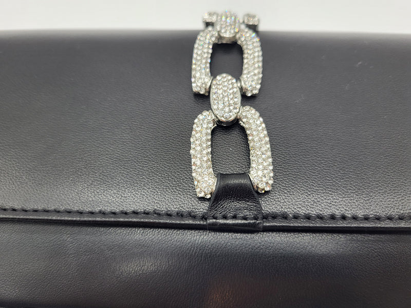 Rhinestone chain fold over clutch-made in nappa Genuine leather