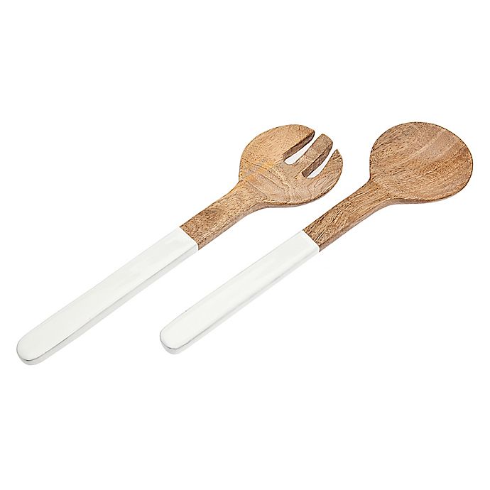 Wood and Enamel Salad Servers